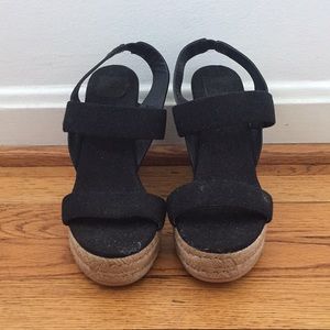 Tory Burch Two-Band Canvas Wedge Sandal, Black